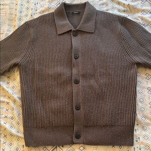 Massimo Dutti Chocolate Ribbed Cardigan